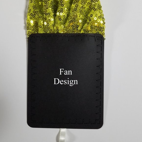 Men's Lime Green Sequin Pre-Folded Pocket Square Insert - Fan Design - Picture 5 of 7
